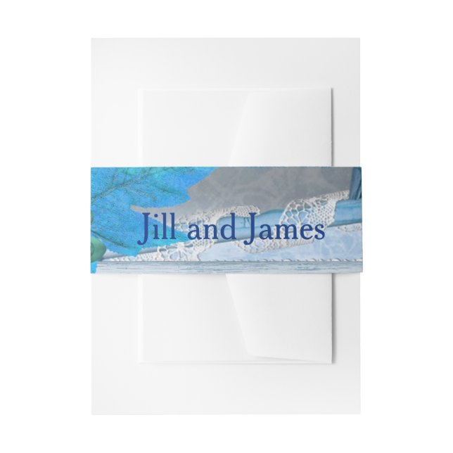 Cute Blue Wedding Invitation Belly Band (Front Example)