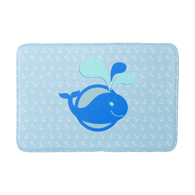 Cute Blue Whale Anchor Pattern Bath Mat (Front)