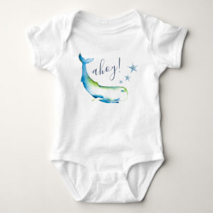 Cute Blue Whale Beach Boy Baby Bodysuit