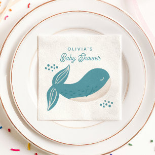 Cute blue whale boy baby shower. Nautical animal  Napkin