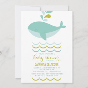 CUTE BLUE WHALE IT'S A BOY BABY SHOWER INVITATION