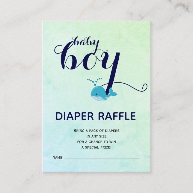 Cute blue whale ocean Diaper Raffle Baby Shower Enclosure Card (Front)