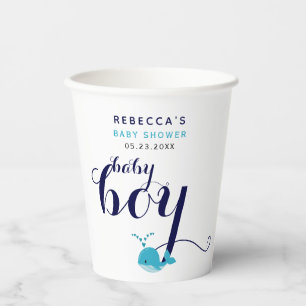 Cute blue whale ocean themed Baby Shower Paper Cups
