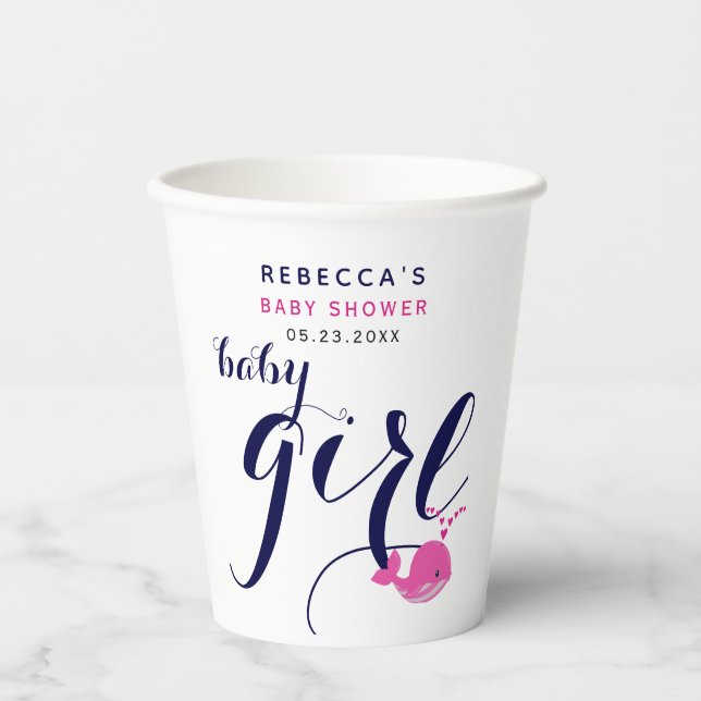 Cute blue whale ocean themed Baby Shower Paper Cups (Front)