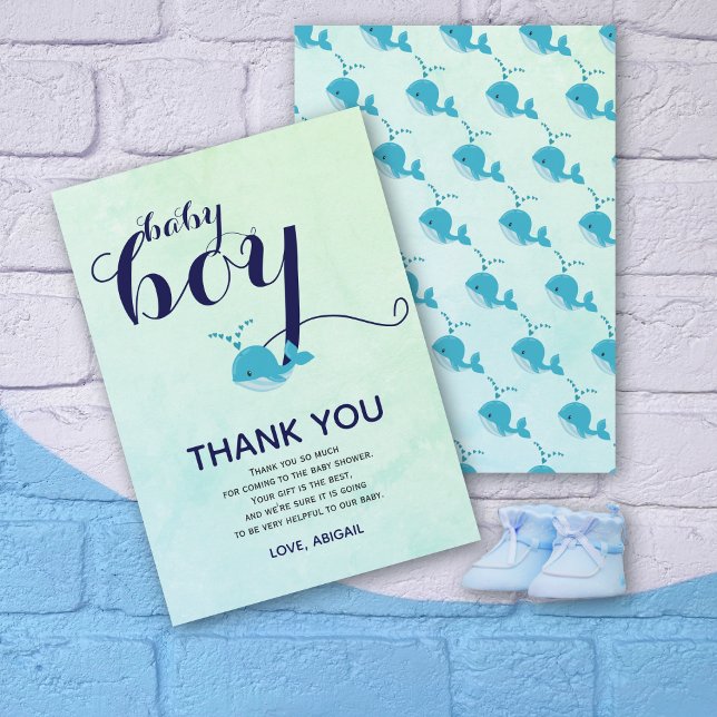 Cute blue whale ocean themed Baby Shower Thank You Card (Creator Uploaded)