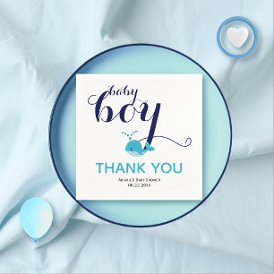 Cute blue whale ocean themed Thank You Baby Shower Napkin