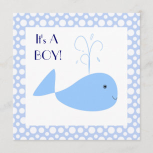 Cute Blue Whale Polka Dots Baby Boy Shower Invitation