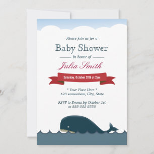 Cute Blue Whale & Sea Baby Shower Invitations