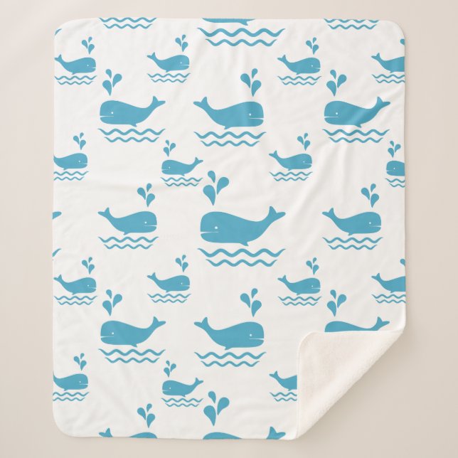 Cute Blue Whale Seamless Ocean Pattern (1) Sherpa Blanket (Front)