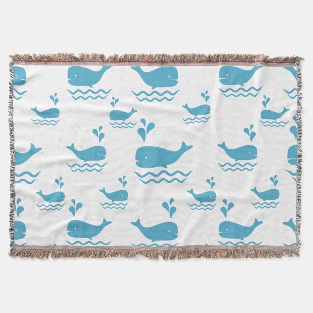 Cute Blue Whale Seamless Ocean Pattern (1) Throw Blanket (Front)