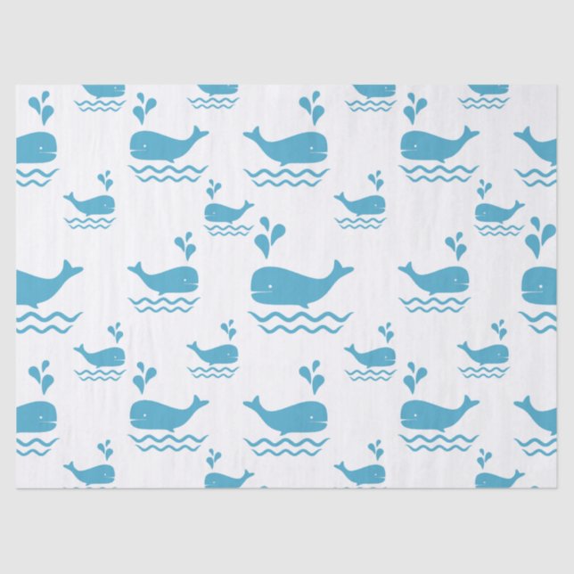 Cute Blue Whale Seamless Ocean Pattern (1) Tissue Paper (Front)