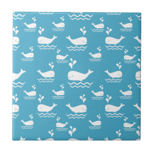 Cute Blue Whale Seamless Ocean Pattern (2) Ceramic Tile