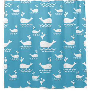 Cute Blue Whale Seamless Ocean Pattern (2) Shower Curtain