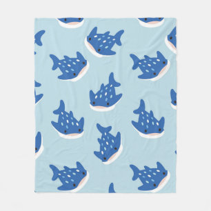Cute Blue Whale Shark Seamless Pattern   Kawaii Fleece Blanket