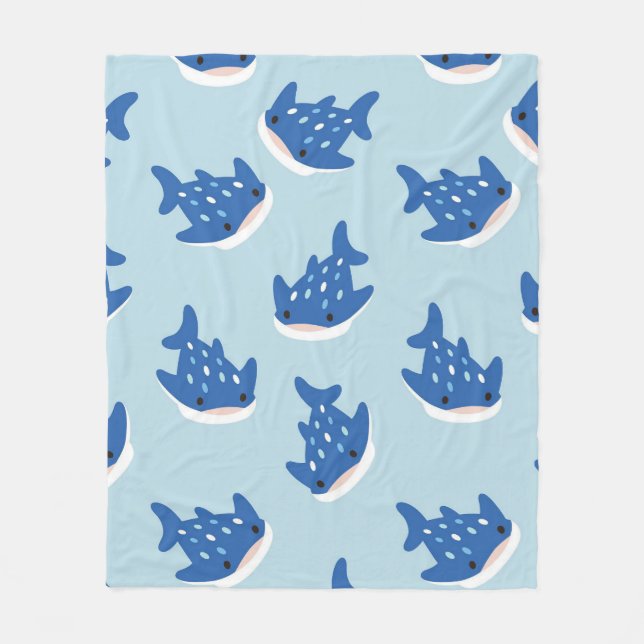 Cute Blue Whale Shark Seamless Pattern | Kawaii Fleece Blanket (Front)