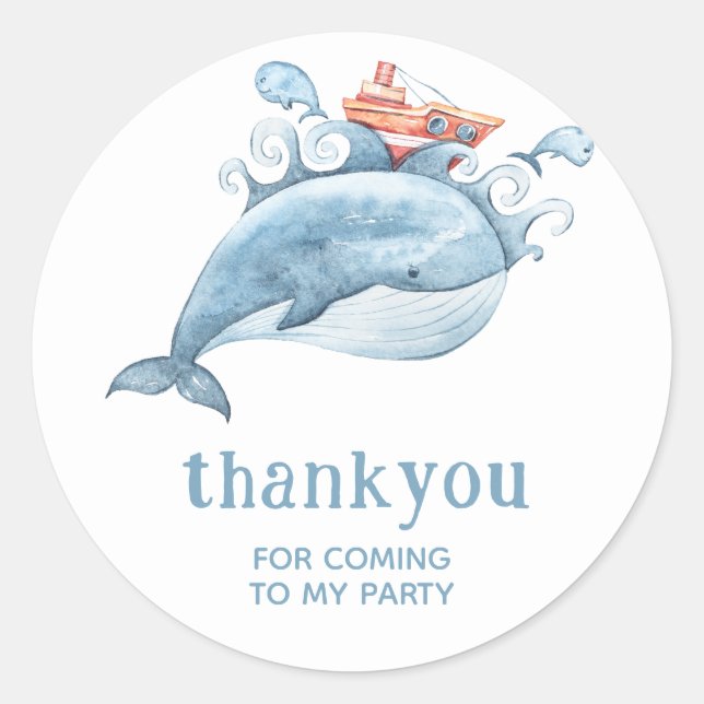 Cute Blue Whale Thank You Party Sticker (Front)