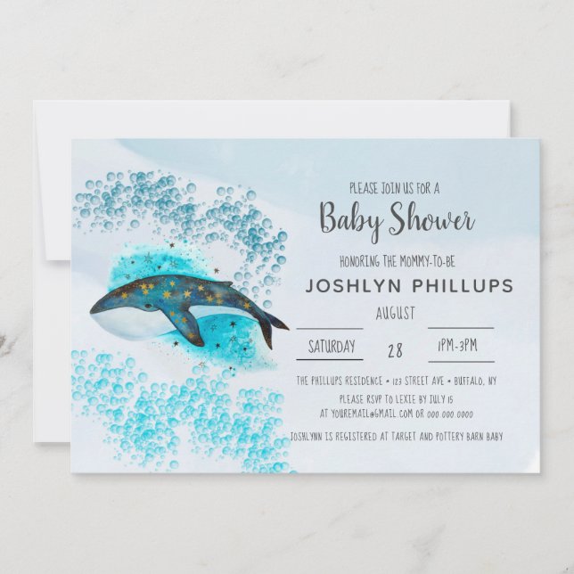 Cute Blue Whale Watercolor Baby Shower Invitation (Front)