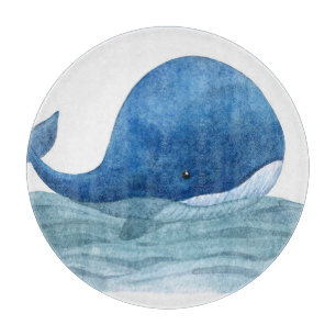 Cute Blue Whale Watercolor Illustration Cutting Board