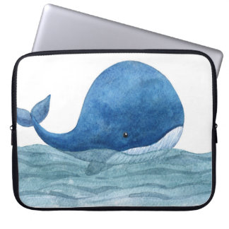 Cute Blue Whale Watercolor Illustration Laptop Sleeve