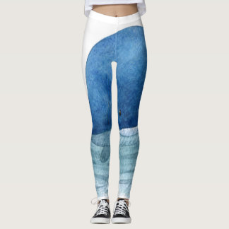 Cute Blue Whale Watercolor Illustration Leggings