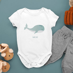 Cute Blue Whale with Personalised Name Baby Bodysuit