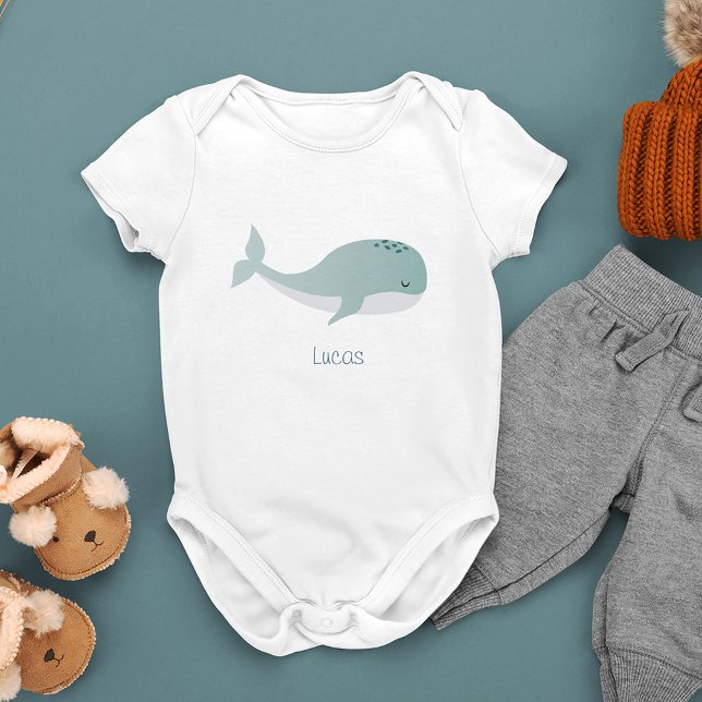 Cute Blue Whale with Personalised Name Baby Bodysuit (Creator Uploaded)