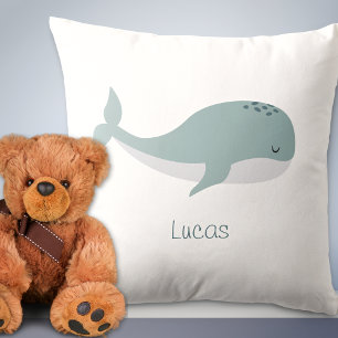 Cute Blue Whale with Personalised Name Kid Cushion