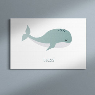 Cute Blue Whale with Personalised Name Little Kid Canvas Print