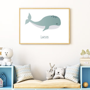 Cute Blue Whale with Personalized Name Little Kid Poster