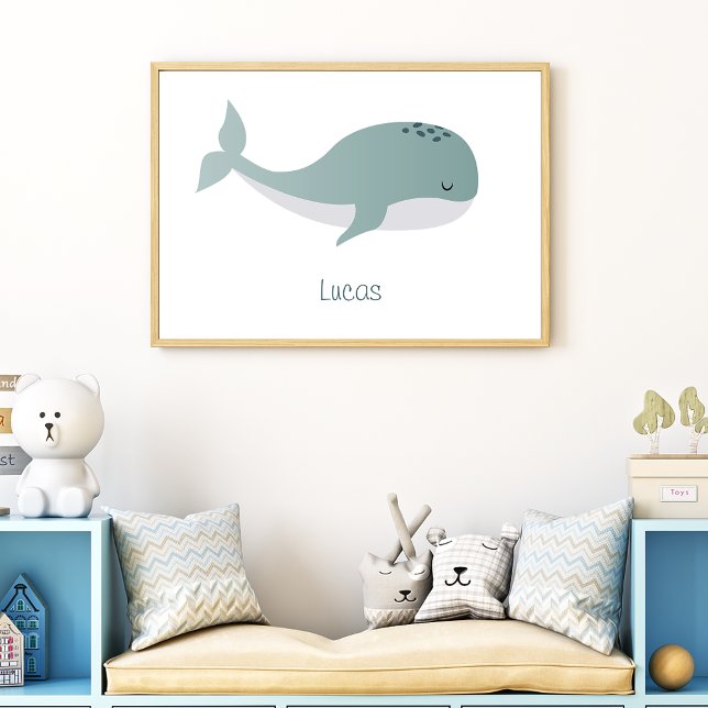 Cute Blue Whale with Personalized Name Little Kid Poster (Creator Uploaded)