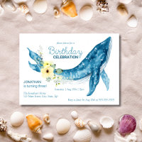 Cute Blue Whale Yellow Floral Birthday Party