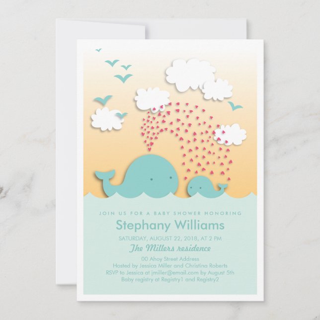 Cute Blue Whales Baby Shower Invite Boy (Front)