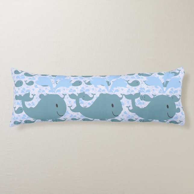 Cute Blue Whales Pattern Monogram Body Cushion (Front)