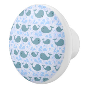 Cute Blue Whales Pattern Monogram Ceramic Knob