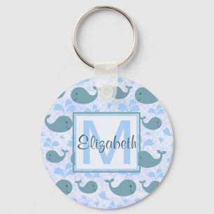 Cute Blue Whales Pattern Monogram Key Ring