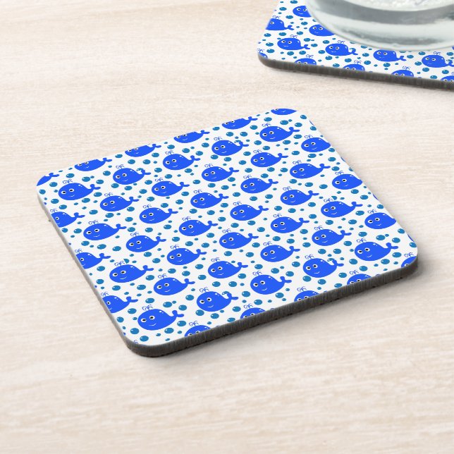 Cute Blue Whales Pattern Oceanic Delight Coaster (Left Side)