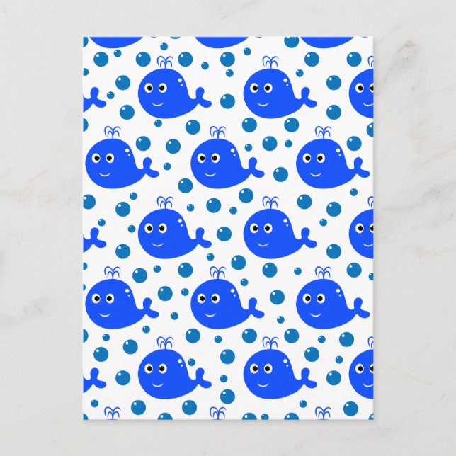 Cute Blue Whales Pattern Oceanic Delight Postcard (Front)