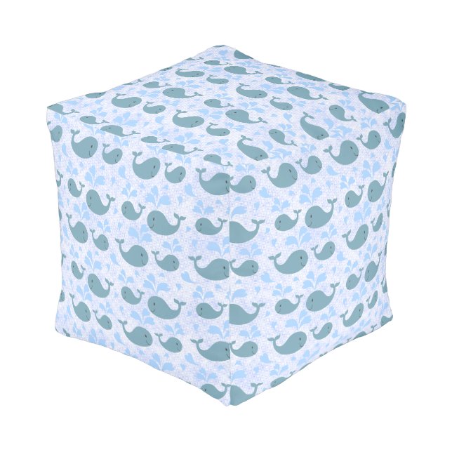 Cute Blue Whales Pattern Pouf (Angled Front)