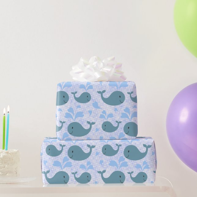 Cute Blue Whales Pattern Wrapping Paper (Party Gifts)