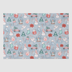 Cute Blue Whimsical Watercolor Christmas Gift Wrap Tissue Paper