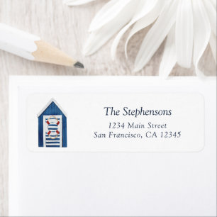 Cute Blue White Beach House Coastal Return Address Label