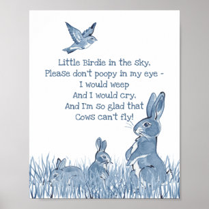 Cute Blue & White Bunny Rabbit Nursery Rhyme Child Poster