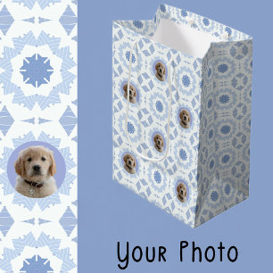 Cute Blue White Christmas Dog Lover Pet Moms Gift Medium Gift Bag