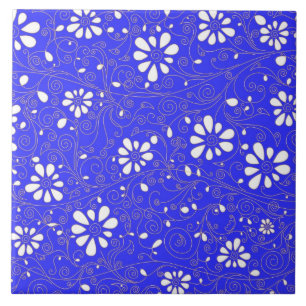 Cute blue white classic flowers pattern ceramic tile