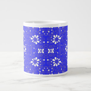 Cute blue white classic flowers pattern large coffee mug