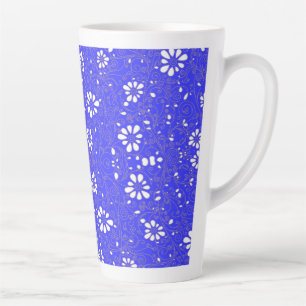 Cute blue white classic flowers pattern latte mug