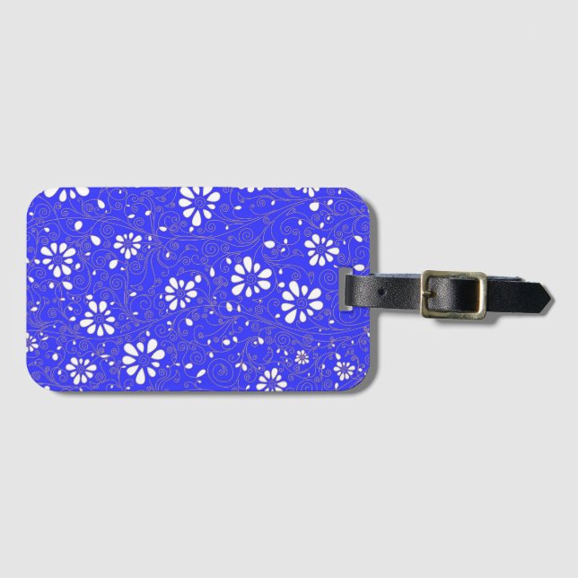 Cute blue white classic flowers pattern luggage tag (Front Horizontal)