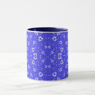 Cute blue white classic flowers pattern mug