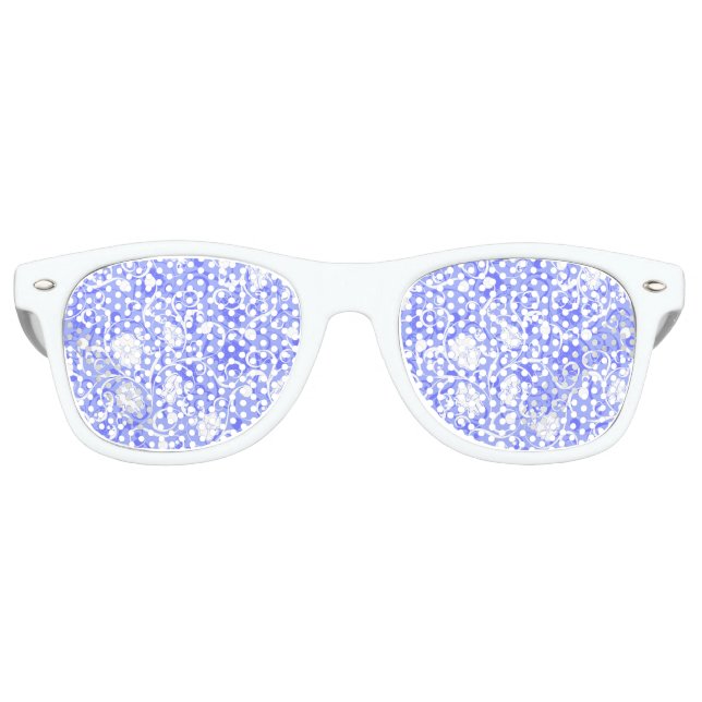Cute blue white classical flowers pattern retro sunglasses (Front)