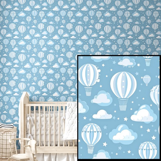 Cute Blue White Hot Air Balloons, Stars & Clouds Wallpaper (Creator Uploaded)